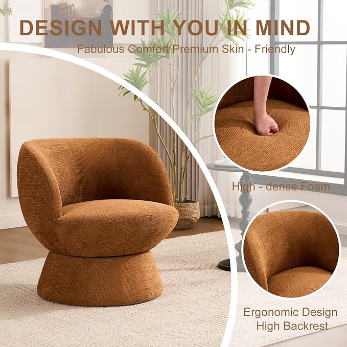 360° Swivel Boucle Bucket Chair, Accent Barrel Makeup Vanity Chair Modern Lounge Single Sofa with Padded Armrest for Dining Room, Living Room, Bedroom and Home Office (Set of 2 Orange)