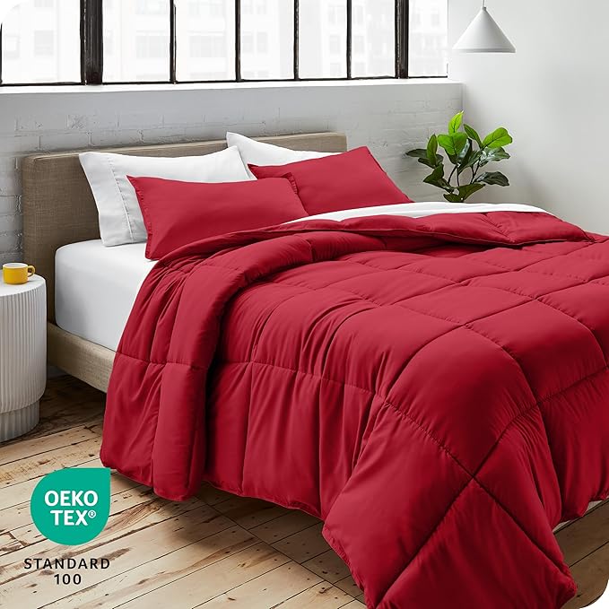 Bare Home Comforter Set - Oversized King Size - Ultra-Soft - Goose Down Alternative - Premium 1800 Series - All Season Warmth (Oversized King, Red)