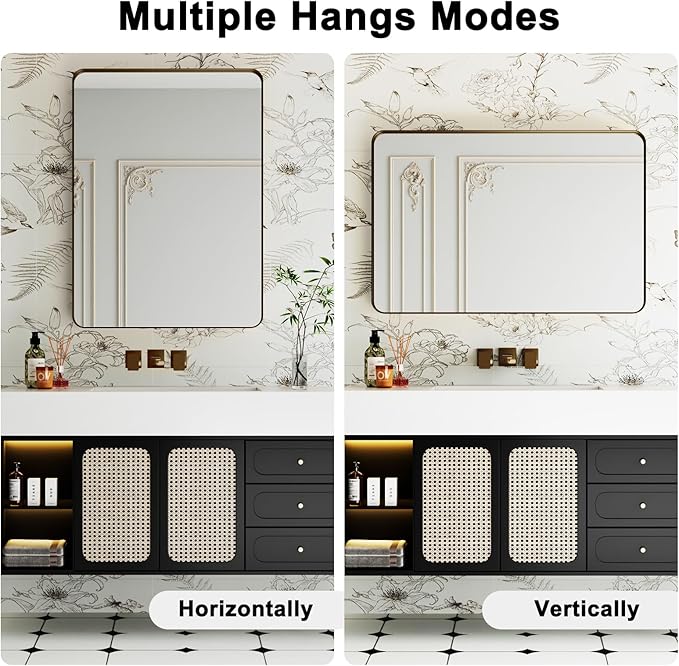 Bathroom Mirrors for Over Sink,2Pcs 24x36Inch Vanity Mirrors for Wall,Bronze Metal Frame Rectangle Mirrors for Bathroom Vertically Restroom,Hangs Horizontally or Farmhouse