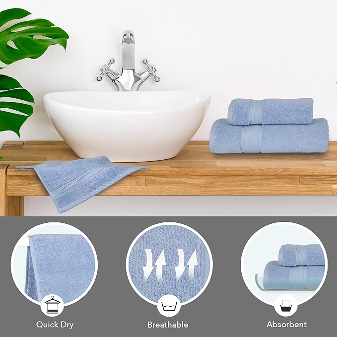 NOVA Luxury Linen - Hotel Quality Turkish Towel Set for Bathroom (6 Pcs Towel Set, Sky Blue)