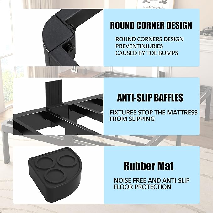 FUIOBYVV Twin XL Bed Frames with Round Corner Edge Legs 18 inch High 3500 lbs Heavy Duty Metal Platform Bed Frame Twin Size No Box Spring Needed/Non-Slip/Steel Slat Support/Noise Free