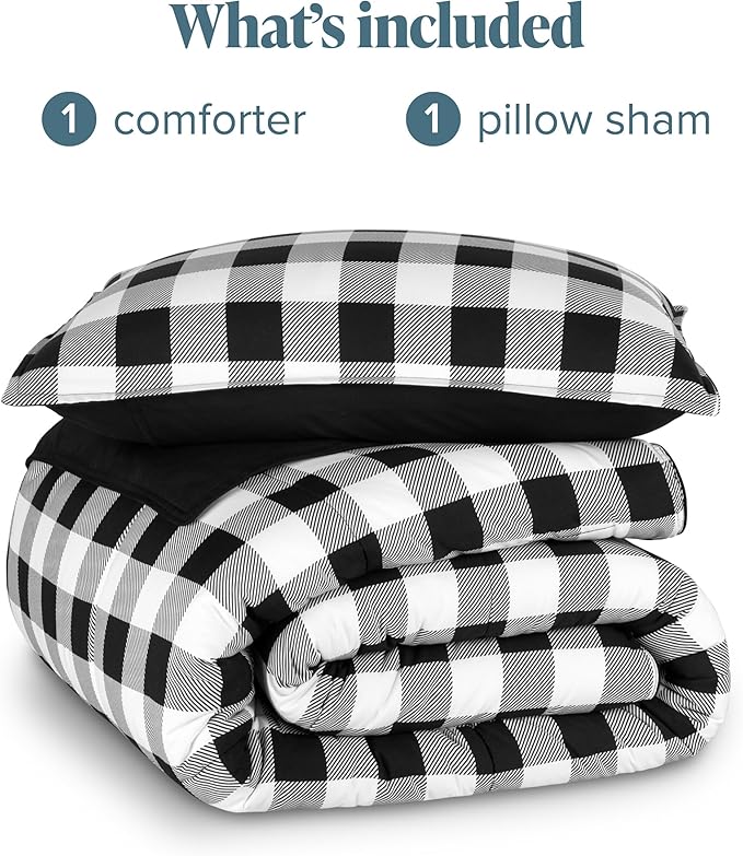 Bare Home Comforter Set - Twin/Twin Extra Long Size - Ultra-Soft - Goose Down Alternative - Premium 1800 Series - Reversible - All Season Warmth (Twin/Twin XL, Chester Buffalo Plaid - White/Black)
