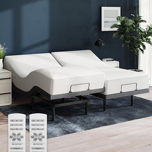 Nectar Premier Split King Adjustable Base & 13” Mattress (New Version) - Head & Foot Incline - Medium Firm Memory Foam - Cooling Upgrade - 3 Massage Settings - 365-Night Trial & Forever Warranty