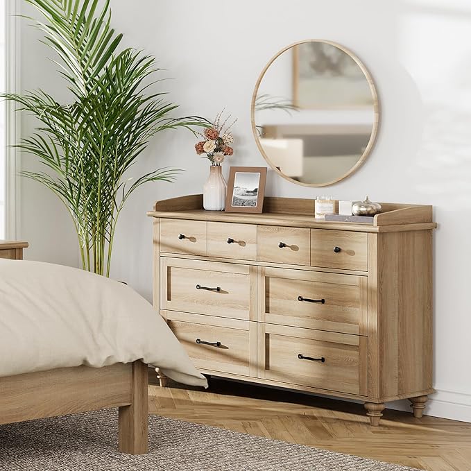 WAMPAT 12 Drawers Dresser for Bedroom, Set of 2 Farmhouse Dressers with 6 Drawers, Light Wood Kids Dresser for Closet, Wide Dressers Organizer for Living Room & Hallway, Oak