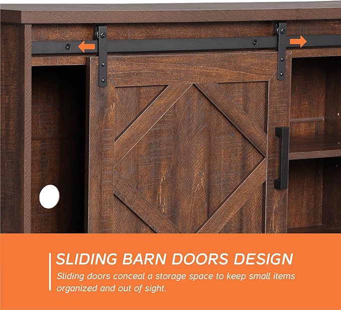 WAMPAT Modern Farmhouse TV Stand for TVs up to 75 inch with Sliding Barn Door,Wood Entertainment Center with Adjustable Media Storage Shelf for Living Room, Rustic Brown