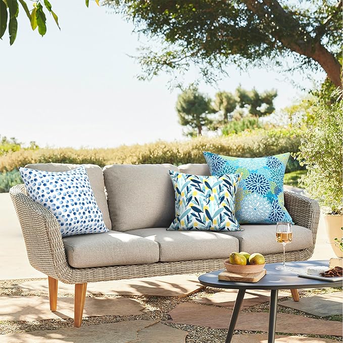 Outdoor Throw Pillows 16x16 Inch, Water Repellent Patio Pillows with Inners Set of 2, Outdoor Pillows for Patio Furniture Home Garden, Leaves Multi