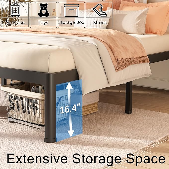 Full Size Bed Frame with Round Corner Edge Legs 18 inch Heavy Duty Support 3500 lbs Metal Platform Bed Frame Full No Box Spring Needed/Non-Slip/Steel Slat Support/Noise Free