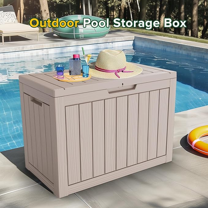 45GAL Brown Outdoor Storage Deck Box with Lock Hole – Waterproof, SGS - Tested UV Protection, Perfect for Patio Pillows & Pool Floats, Sturdy All - Weather Design