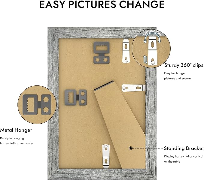 4x6 Picture Frame with Glass, Display Pictures 3.5x5 with Mat or 4 x 6 without Mat - Wall and Tabletop, 4 by 6 Photo Wooden Frames (Grey, 1 Pack)