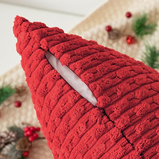 Kevin Textile Red Throw Pillow Covers Soft Corduroy Decorative Set of 2 Boho Striped Christmas Pillow Covers Pillowcases Farmhouse Home Decor for Couch Bed Sofa Living Room 26x26 Inch