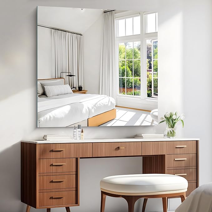 KOCUUY Large Frameless Mirror,42x42 Inch Square Bathroom Vanity Mirror for Over Sink, Upgraded Shatterproof Unframed Design for Bedroom, Living Room, Entryway