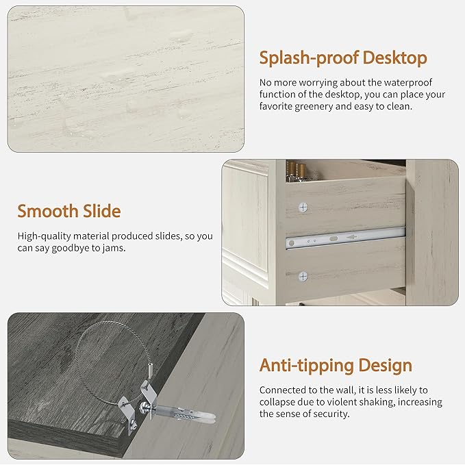 Farmhouse Dresser and Nightstand Sets 3 Piece, Nightstands Set of 2 & 8 Drawers Dresser for Bedroom, 55" Wide and 24" Inch Night Stand Set for Bedroom, Living Room, Hallway, White