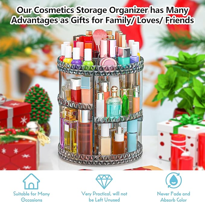 360 Rotating Makeup Organizer, DIY Adjustable Cosmetics Organizer[Patented Product], Professional Acrylic Make Up Caddy Shelf Storage Perfume, Lipsticks, Makeup Brushes or Accessories (Gray)