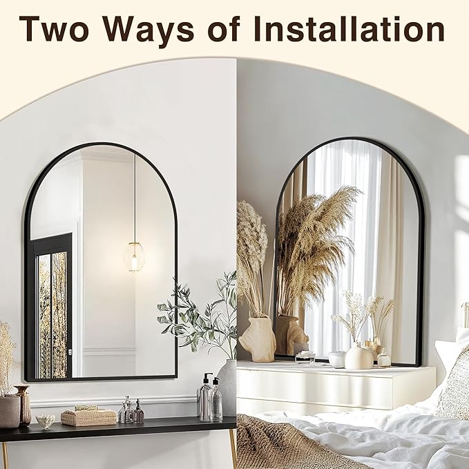 FICTOR Bathroom Mirror for Wall,2 Pack 24”x36” Arched Vanity Bathroom Mirror for Over Sink, Metal Framed with HD Shatter-Proof Glass for Entryway, Living Room,Bedroom(Black)