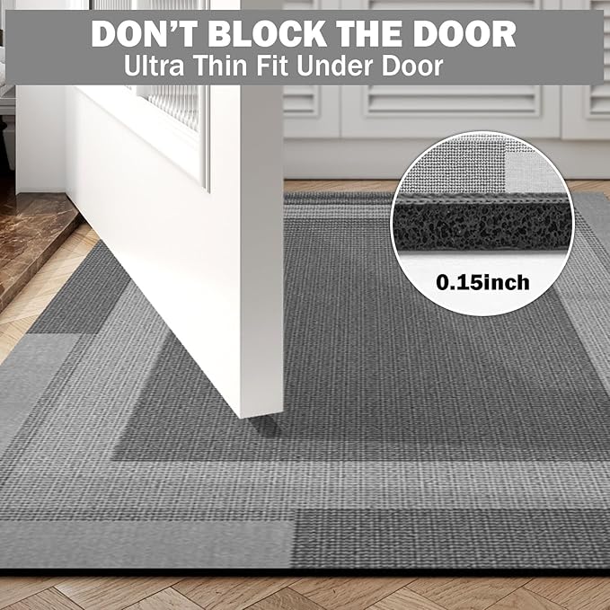 Non Slip Bath Mat, Rubber Backing Ultra Thin Bathroom Rugs Fit Under Door Quick Dry Super Absorbent Washable Bath Rug Shower Mat for Bathroom Floor Bathtub Sink, Easy Care Dark Grey 20"x 32"