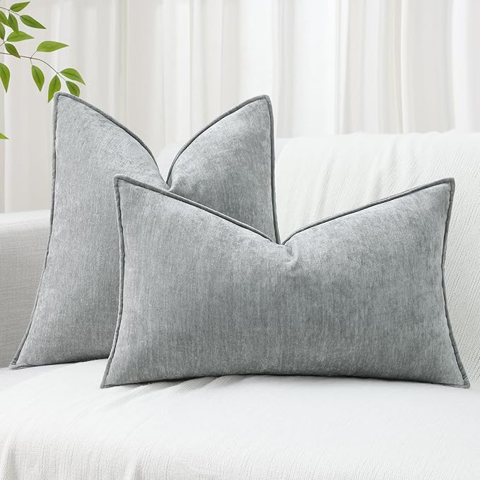 decorUhome Couch Throw Pillow Covers 24x24 Set of 2, Decorative Soft Euro Neutral Chenille Pillow Covers with Elegant Design for Sofa Bed Living Room Home Decor, Ultimate Gray