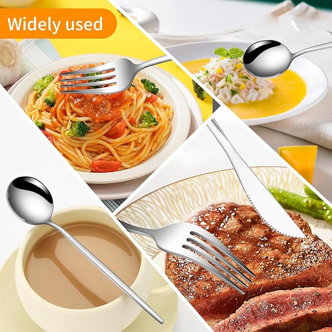 24 Pcs Silverware Set for 6,Stainless Steel Cutlery Flatware Set, Durable Eating Utensils Set Included Knives Spoons and Forks Set,Mirror Polished Tableware For Home,Restaurant,Dishwasher Safe