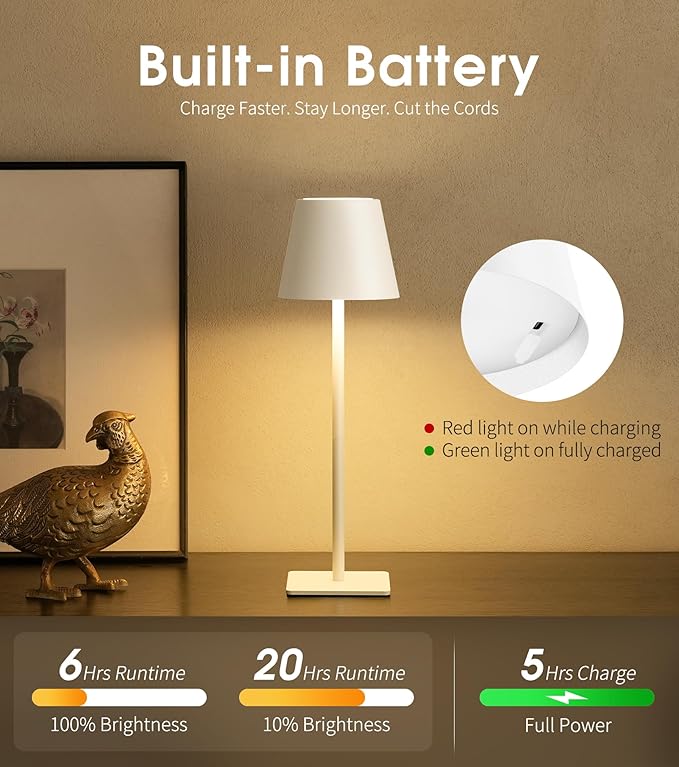 UME 3 Pack Cordless Table Lamp, Battery Operated Lamp - Portable Waterproof Rechargeable Table Lamp w/ 3 Color Temps & Stepless Dimming for Dinner, Desk, Cafe, Outdoor (White)