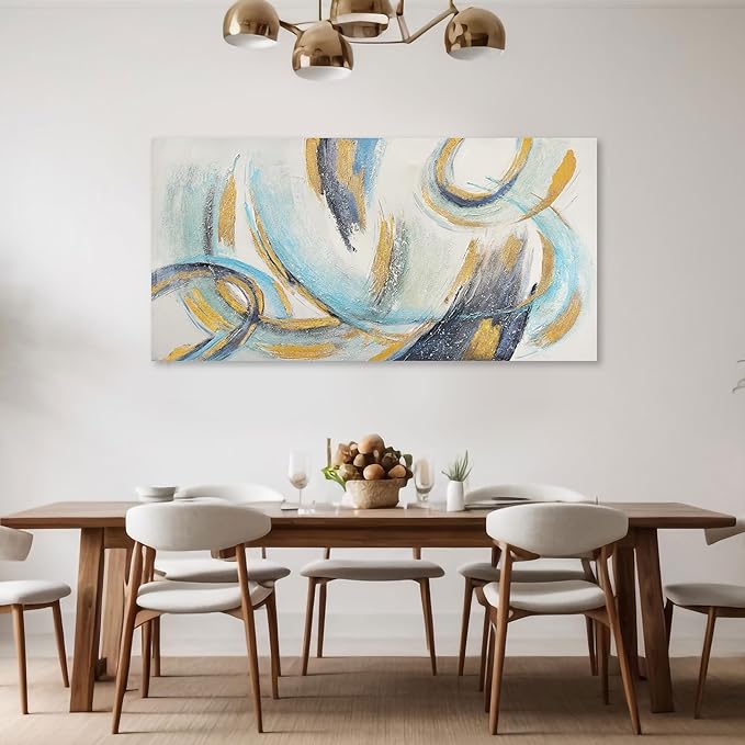 Glvzygy Abstract Wall Art Blue and Gold Wall Art Abstract Canvas Wall Decor Frame Artwork Modern Home Wall Decor for Living Room Bedroom Office 29"x58"