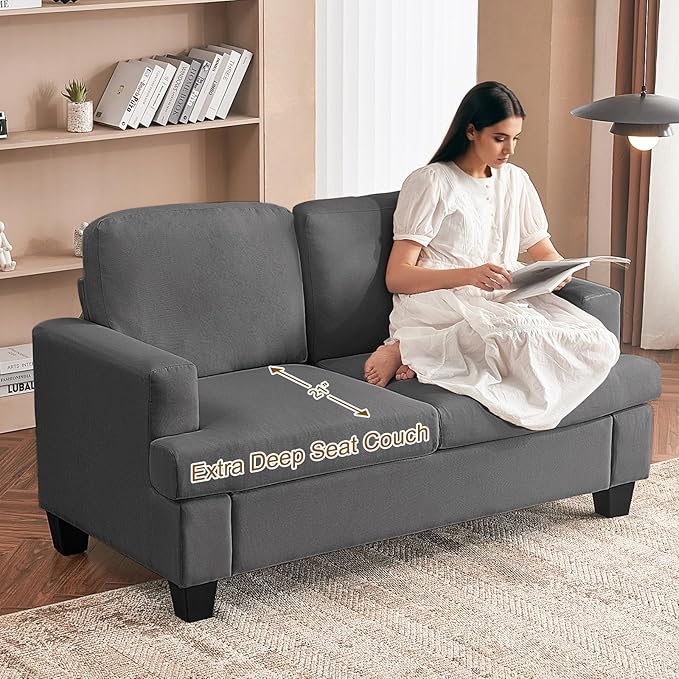 Furnimart Modern 3 Seater Couch and Loveseat Sets, Couches Set of 2 for Living Room, Deep Seat Sectional Sofa and Love Seat Set, Dark Grey