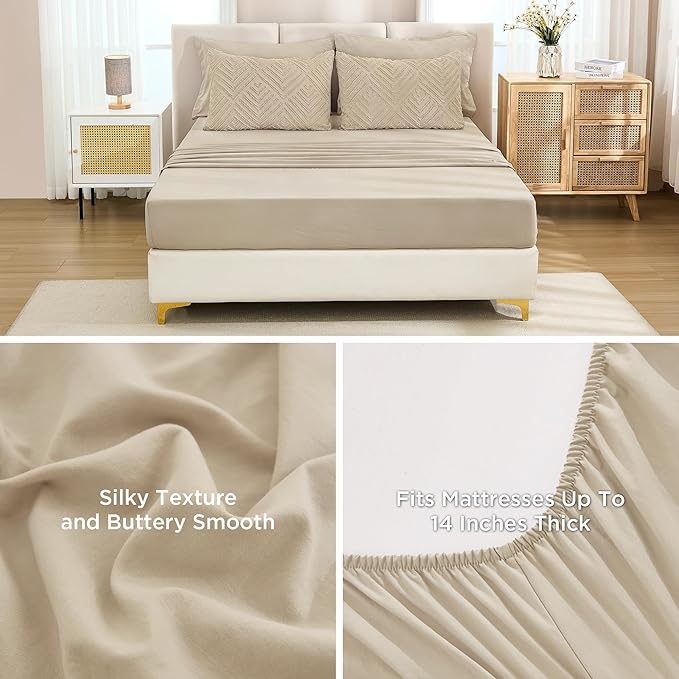 Andency California King Comforter Set Khaki - 7 Pieces Bed in a Bag Cal King Bedding Comforter Sets, Tufted Lightweight Fluffy Bed Set with Comforter, Sheets, Pillowcases & Shams