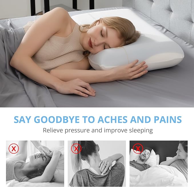 Memory Foam Pillows, Bed Pillow for Sleeping, Cooling Pillows for Neck and Shoulder Pain, Soft Pillow for Side Sleepers, Standard Pillow Cube, Back Neck Support Pillow for Bed (1 Pack, 4" H)