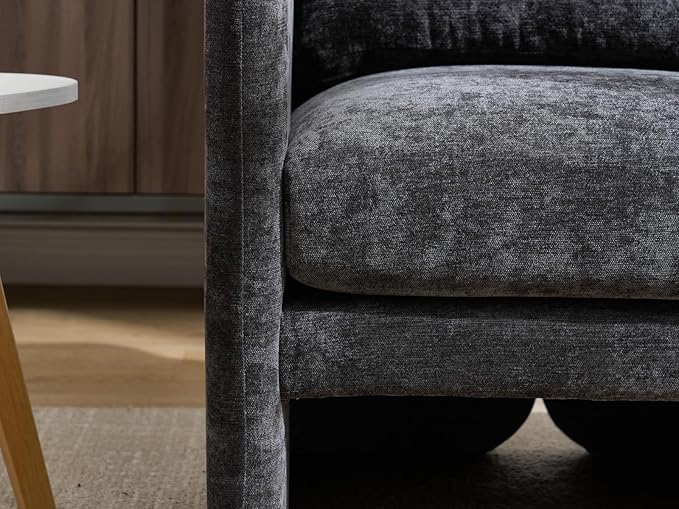 Modern Barrel Accent Chairs Set of 2, Beige Chenille Fabric Armchair for Living Room, Comfy Upholstered Reading Accent Chairs Single Sofa Chair for Bedroom Waiting Room Office, Black