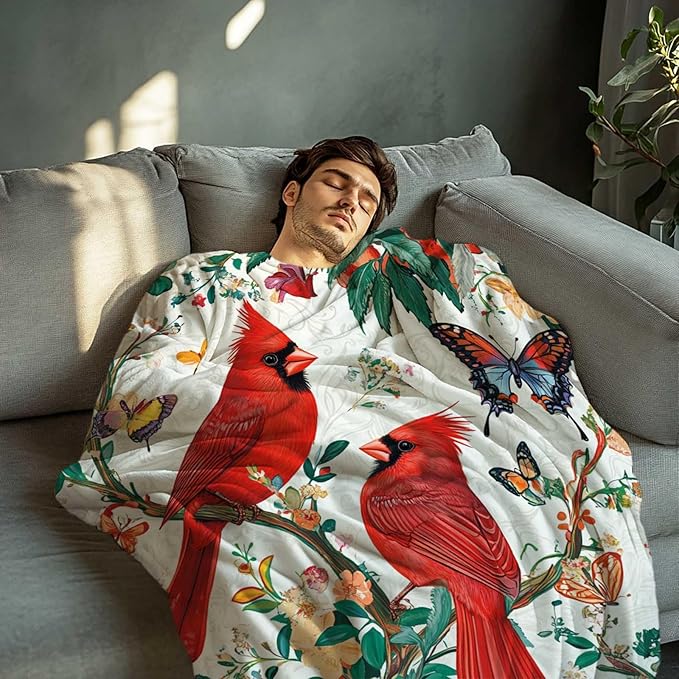 Cardinal Blanket Throw, Cardinal Gifts for Women and Men, Lightweight Soft Red Bird Blanket Fleece, Perfect for Living Room, Bedroom Decor, 50x60 Inches