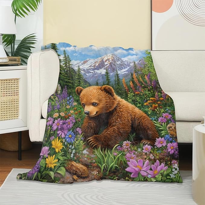 Cute Bear Blanket, Soft Cozy Warm Throw Blanket Gifts for Adults Kids Women, Lightweight Comfy Fuzzy Flannel Blankets for Couch, Travel, Car, Home Decor 50×40 Inch
