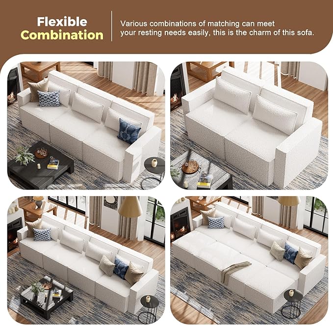 ELUCHANG Oversized Loveseat Sofa,Modern Boucle Sectional Sleeper Sofa with Strong Wood Frame,High Supportive & Soft Sponges Comfy Upholstered Couch Deep Seat Couch for Living Room Apartment White