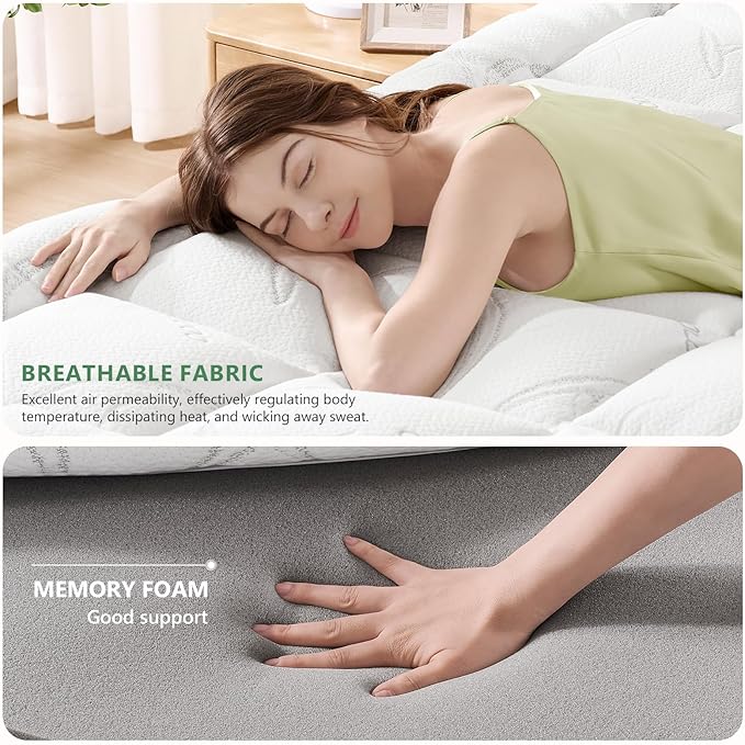 Full Mattress Topper - Memory Foam Mattress Topper Full Size, Dual Layer 4 Inch Mattres Pad with 2 Inch Gel Memory Foam, Deep Pocket Cooling Bed for Back Pain Relief