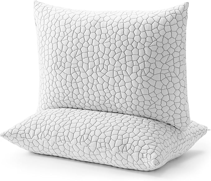 Bed Pillows Set of 2 Shredded Memory Foam Pillows, Soft-Firm Adjustable Pillows for Sleeping, 100% Viscose from Bamboo Pillow Cover for Back, Stomach and Side (Queen Size: 20 * 28in)