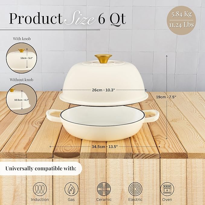 Enamelled Cast Iron Dutch Oven For Bread Baking – Dutch Oven Pot For Sourdough Bread Baking – Cast Iron Bread Pot – Dark Blue, 6 Quarts, 22cm – by Nuovva