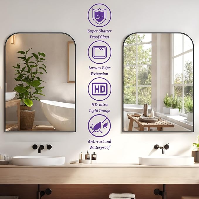 Bathroom Mirror, Wall Mirrors, Black Metal Framed Wall-Mounted Mirrors, Bathroom Vanity Mirror for Over Sink, Living Room, Bedroom, Entryway, 22x30 Inch, Black