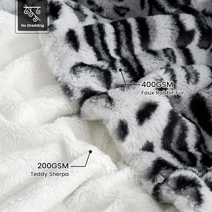 Cozy Bliss Luxury Faux Fur Throw Blanket Leopard Print, Non Shedding Double Sided Sherpa Blankets Super Soft Fluffy Thick Warm Throws Home Decor for Couch Bed Sofa Women,60"*80"Inches Snow Leopard