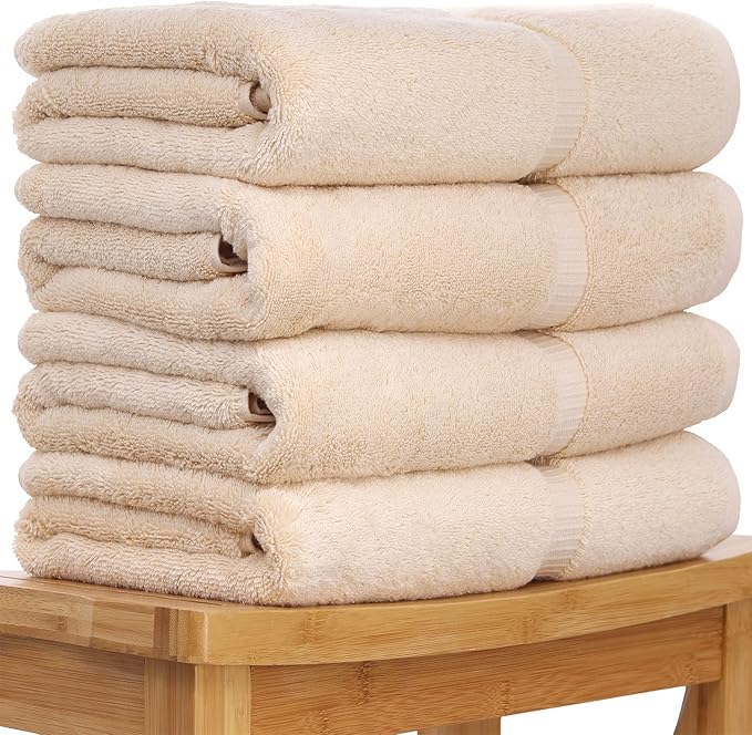 Luxury Hotel & Spa Towel 100% Genuine Turkish Cotton Bath Towels - Beige - Dobby Border - Set of 4