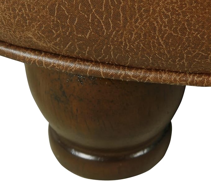 Homepop Home Decor | Button Tufted Faux Leather Round Storage Ottoman | Ottoman with Storage for Living Room & Bedroom (Brown)