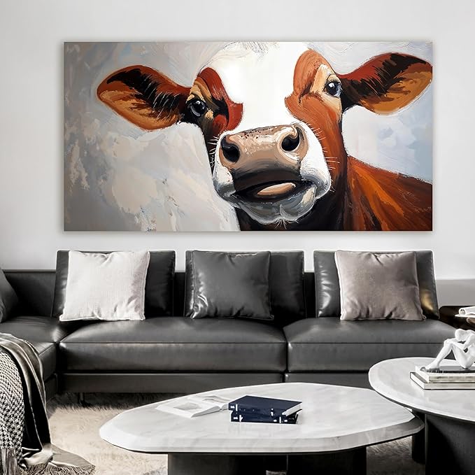 Canvas Wall Art Decor Canvas Abstract Large Living Room Decor Wall Highland Cow Modern Abstract Wall Art Black And White Wall Art Canvas Print Work For Home Kitchen Office Wall Decor 29" X 58"