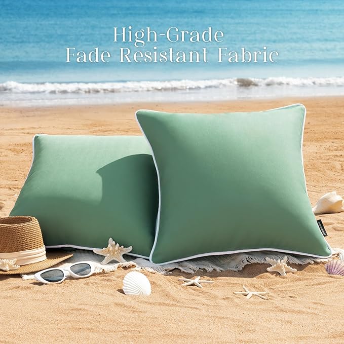 Phantoscope Pack of 2 Outdoor Waterproof Throw Pillow Covers Decorative Square Cushion Case Patio Pillows for Couch Tent Sunbrella, Pine Green 12x20 inches