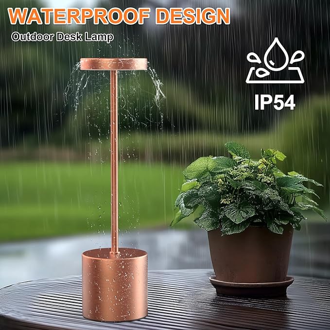 Rechargeable Table Lamp –Outdoor Touch Cordless Desk Lamps, 5000mAh Battery Operated Lamp with 3-Color Dimmable Light, Portable LED Lamp for Bedroom, Dining Room, Patio, Outdoor (Rose Gold)