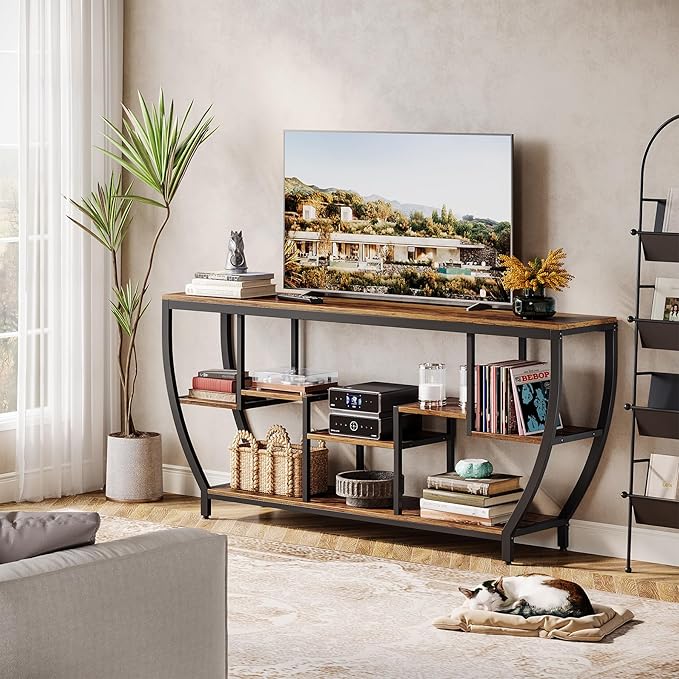 Tribesigns TV Stand for Televisions up to 80 Inches, 70.9 Inches Entertainment Center with Storage Shelves, Wood TV Media Console Table Unit for Living Room, Bedroom, Rustic Brown