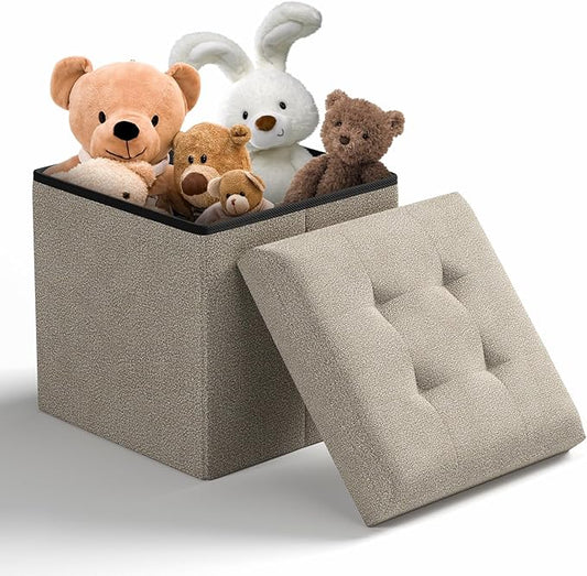 Storage Ottoman Bench, 15 Inch Ottoman Foot Rest, End of Bed Bench, Storage Chest, Load 700 lb, for Living Room, Bedroom, Entryway, Beige