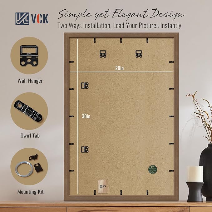 VCK 20x30 Brown Poster Frames 3 Pack, High-End Wood Wide Border Picture Frame,Multi-Directional Display Family Photos, Office Prints, Studio/Gallery/Home Artwork