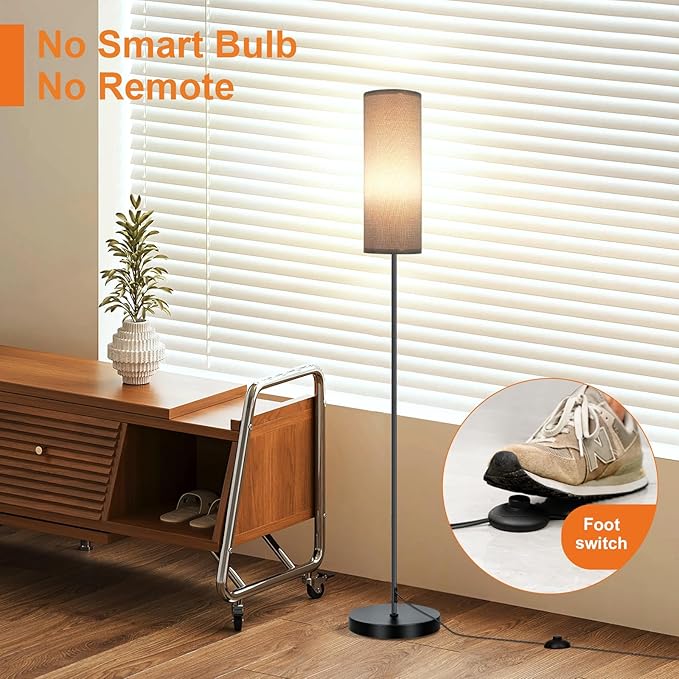 FRIDEKO HOME Floor Lamp with Grey Shade, Simple Design with Foot Pedal Switch, Small Tall Lamps for Living Room Bedroom Office, Corner Floor Stand Light with Black Pole Lamp (No Bulb/No Remote)