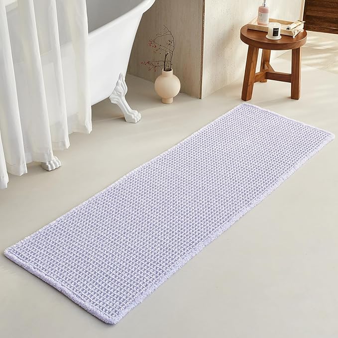 Waffle Runner Rug Bathroom, Boho Bathroom Rugs Non Slip Washable Long Super Absorbent Quick Dry Cute Bath Mat Farmhouse Bath Mat, 72''x24'' Lavender Cream
