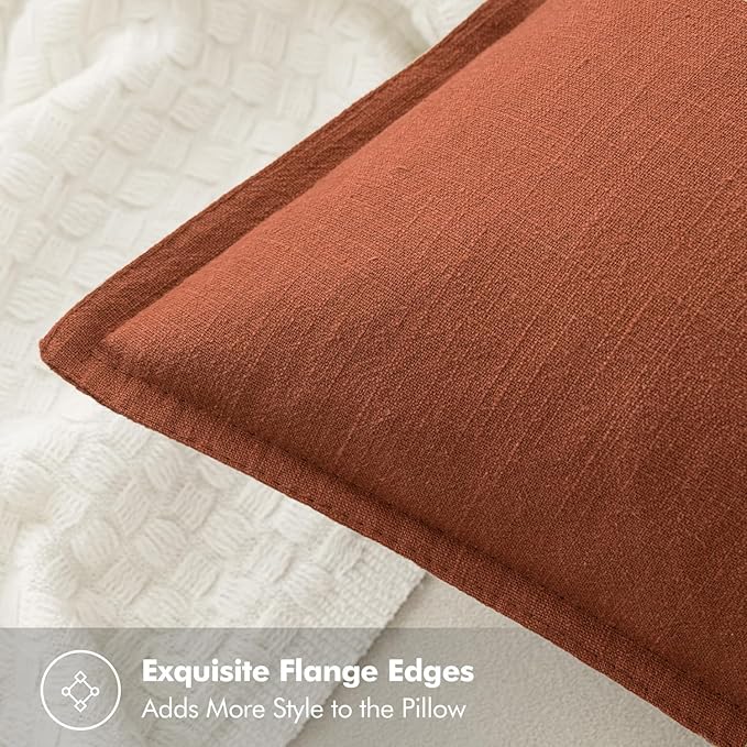 MIULEE Fall Decorative Linen Euro Sham Pillow Covers 24x24 Rust Boho Farmhouse Neutral Couch Throw Pillows for Bed Pack of 2 Accent Modern Pillowcase Summer Sofa Livingroom Home Decor