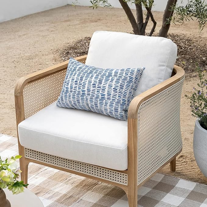 Outdoor/Indoor Lumbar Pillows, Water Repellent Cushion Pillows, 12x20 Inch, Outdoor Pillows with Inserts for Home Garden, Pack of 2, Pebble Blue