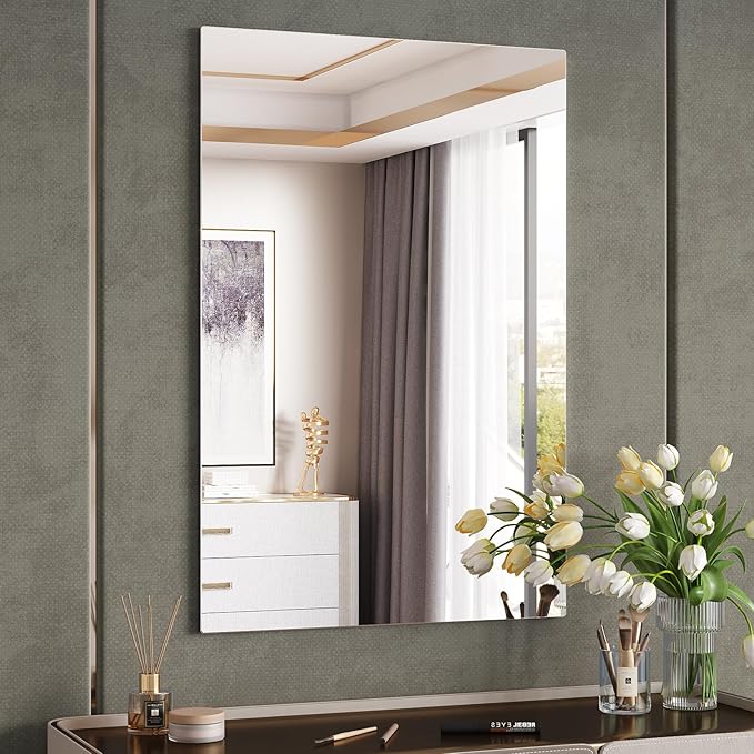 Frameless Mirror, 24"x36" Bathroom Mirrors for Over Sink, Large Tempered Glass Square Vanity Mirror, Wall Mirror for Living Room, Bedroom, Entryway, Gym, Yoga