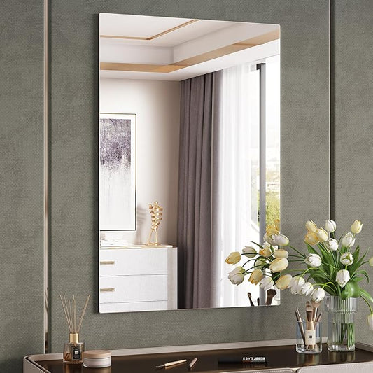 Frameless Mirror, 24"x36" Bathroom Mirrors for Over Sink, Large Tempered Glass Square Vanity Mirror, Wall Mirror for Living Room, Bedroom, Entryway, Gym, Yoga