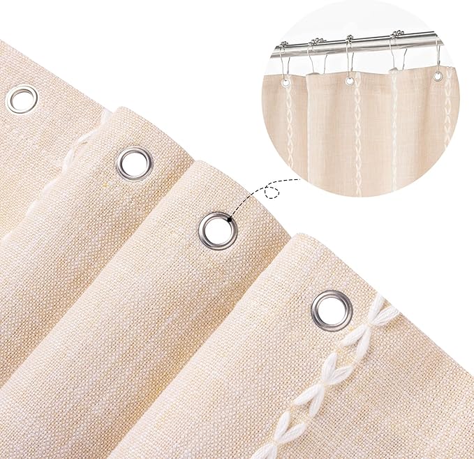 MitoVilla Boho Extra Long Shower Curtain 72 x 84, Beige 84 inch XL Polyester Linen Fabric Shower Curtain Set with Tassel for Vintage Country Farmhouse Bathroom Decor, Thick & Wrinkle Resistant, Cream